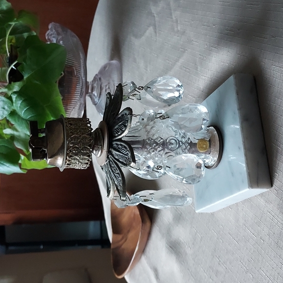 Vintage Hollywood regency style shabby chic crystal chandelier marble glass deco - Picture 16 of 16